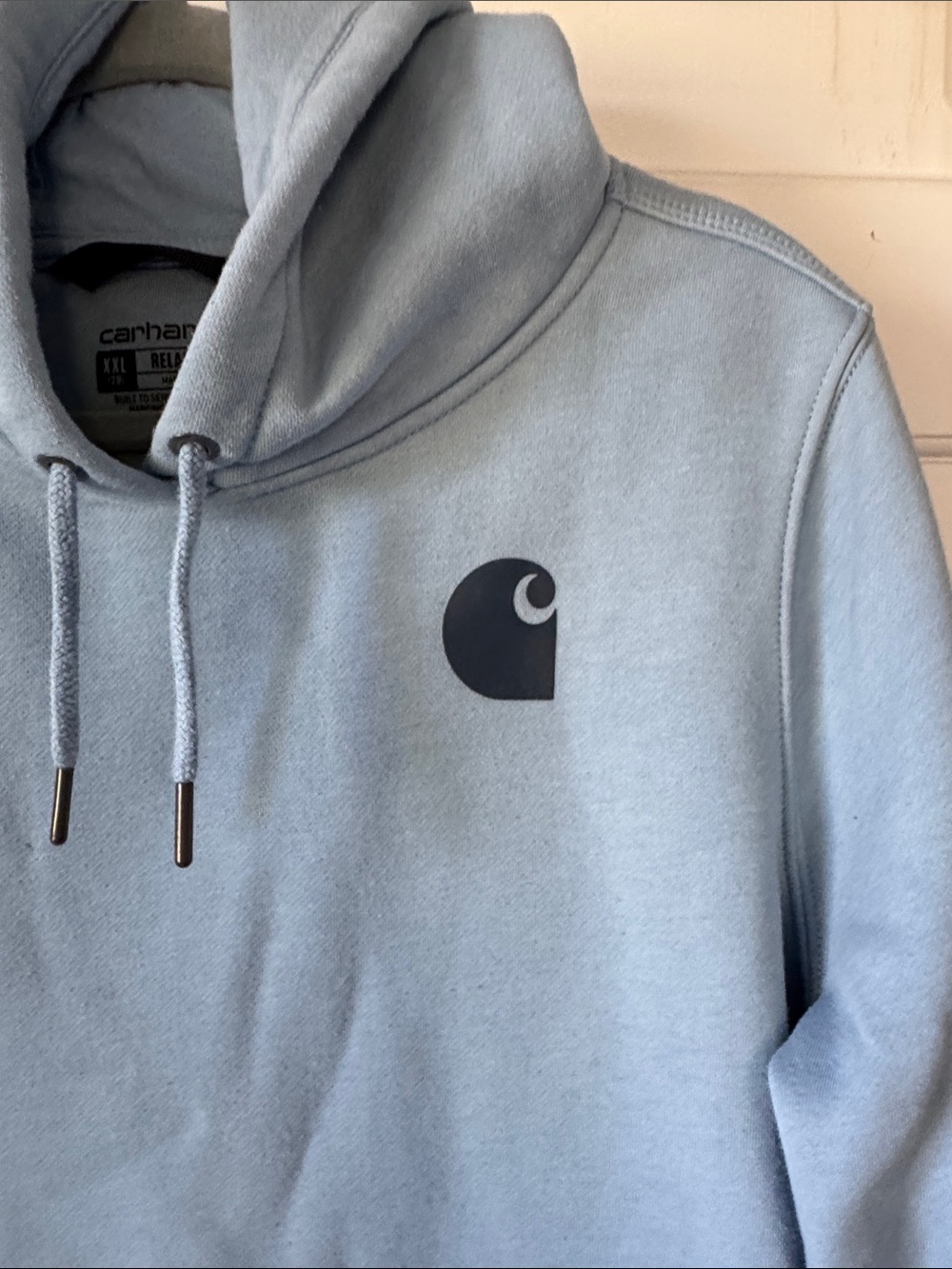 Carhartt Light Blue Pullover Hoodie with Chest Logo and Kangaroo Pocket